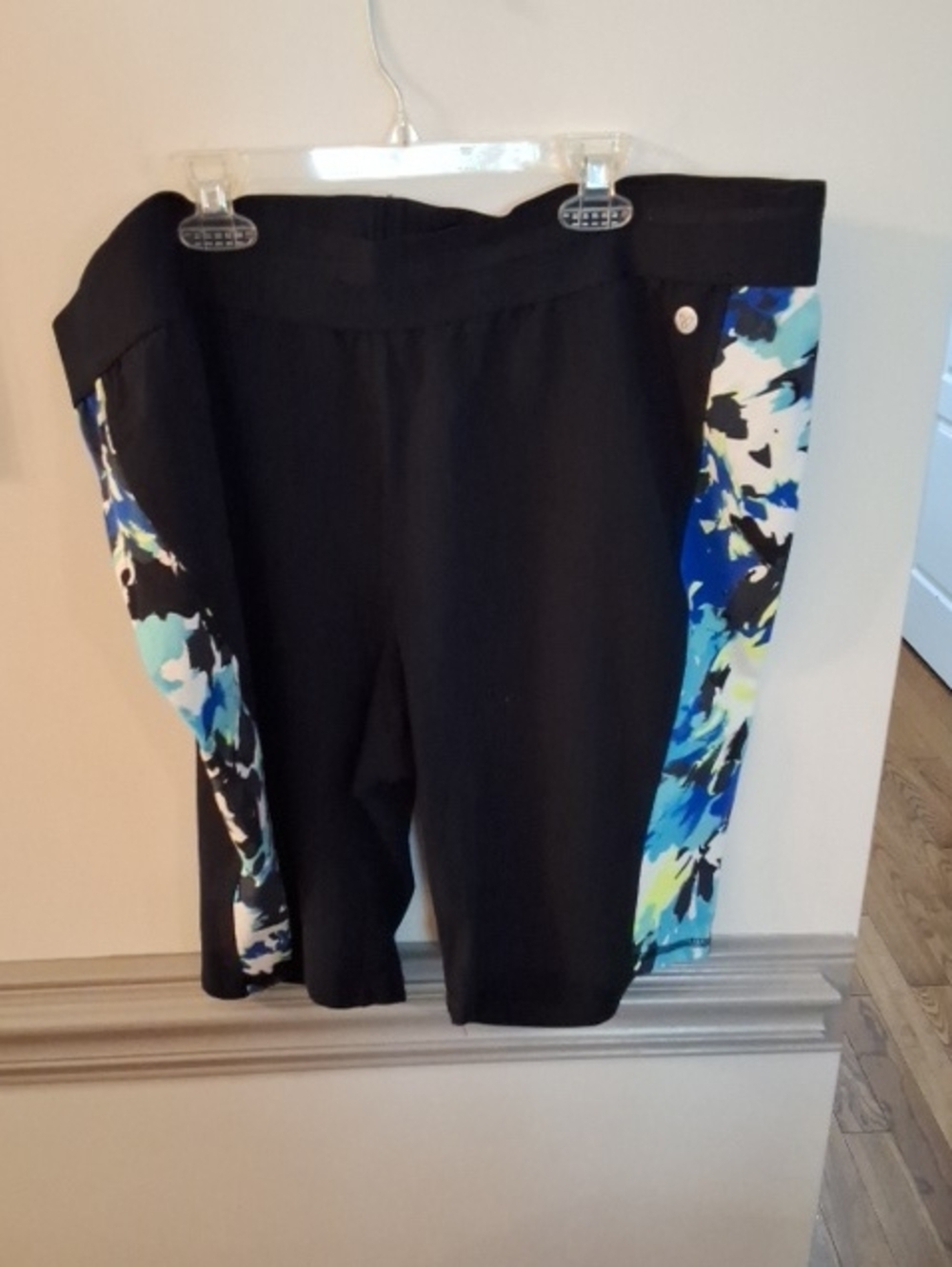 Livi Active Black Shorts with Blue Floral Accent